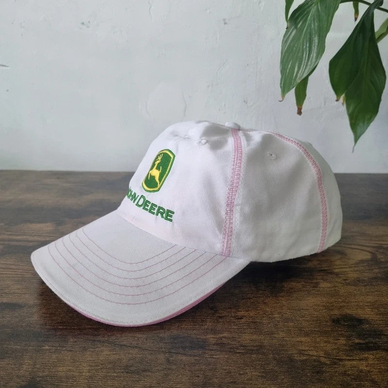 Vintage John deere Baseball Hat Snapback cap one size adjustable pink white