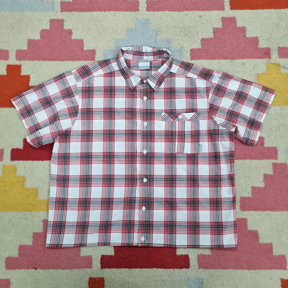 Vintage Columbia Boxy Fit Cropped Shirt short Sleeve XL Check red Button Up Skater Y2K Surf