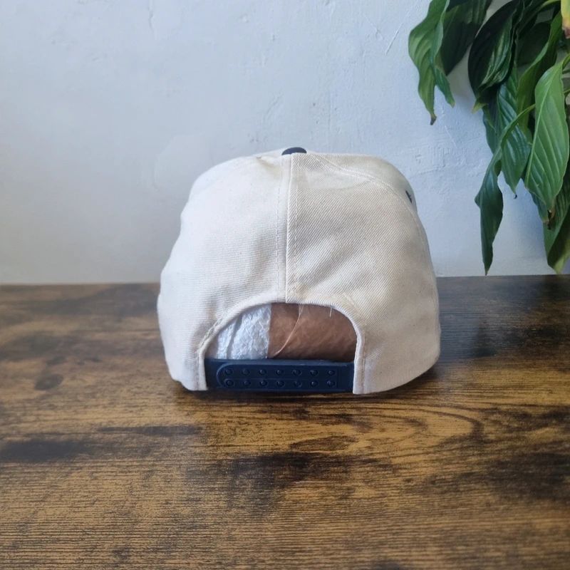 Vintage American Trucker Hat Snapback cap one size adjustable cream blue liberty baptist church