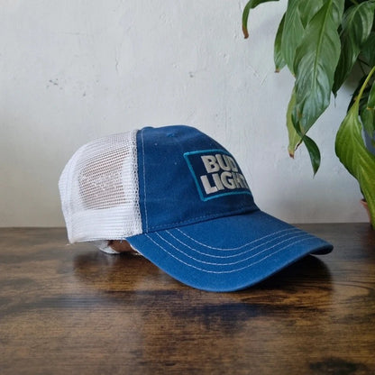 Vintage American Baseball Hat Snapback cap one size adjustable Bud light blue white