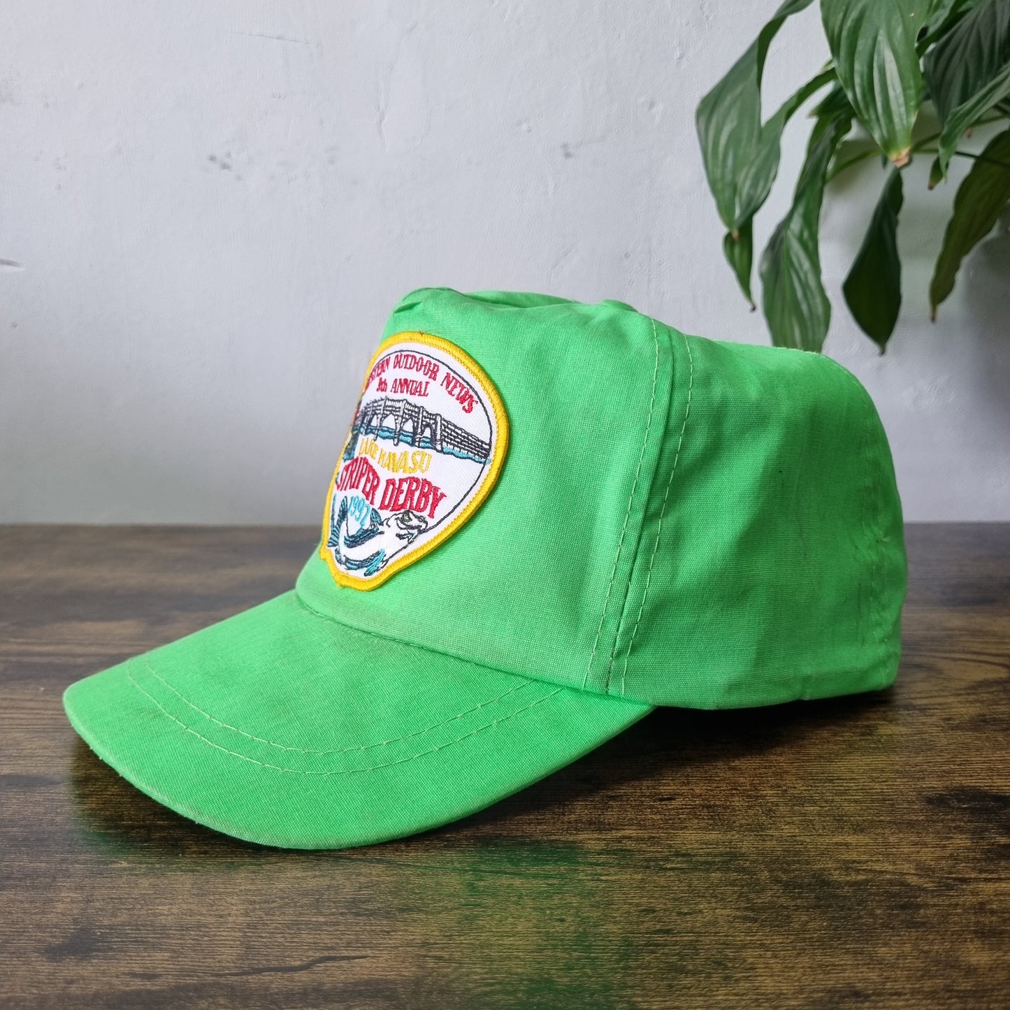 Vintage American Trucker Hat Snapback cap one size green striper derry fish