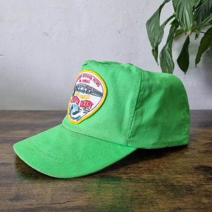 Vintage American Trucker Hat Snapback cap one size green striper derry fish