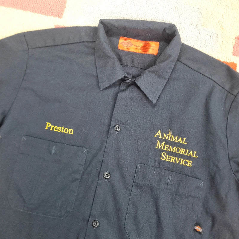 Vintage Dickies Boxy Fit Cropped Shirt Short Sleeve Medium plain Blue Button Up Skater Y2K Surf