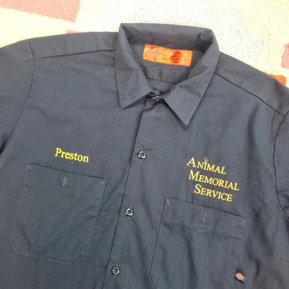 Vintage Dickies Boxy Fit Cropped Shirt Short Sleeve Medium plain Blue Button Up Skater Y2K Surf