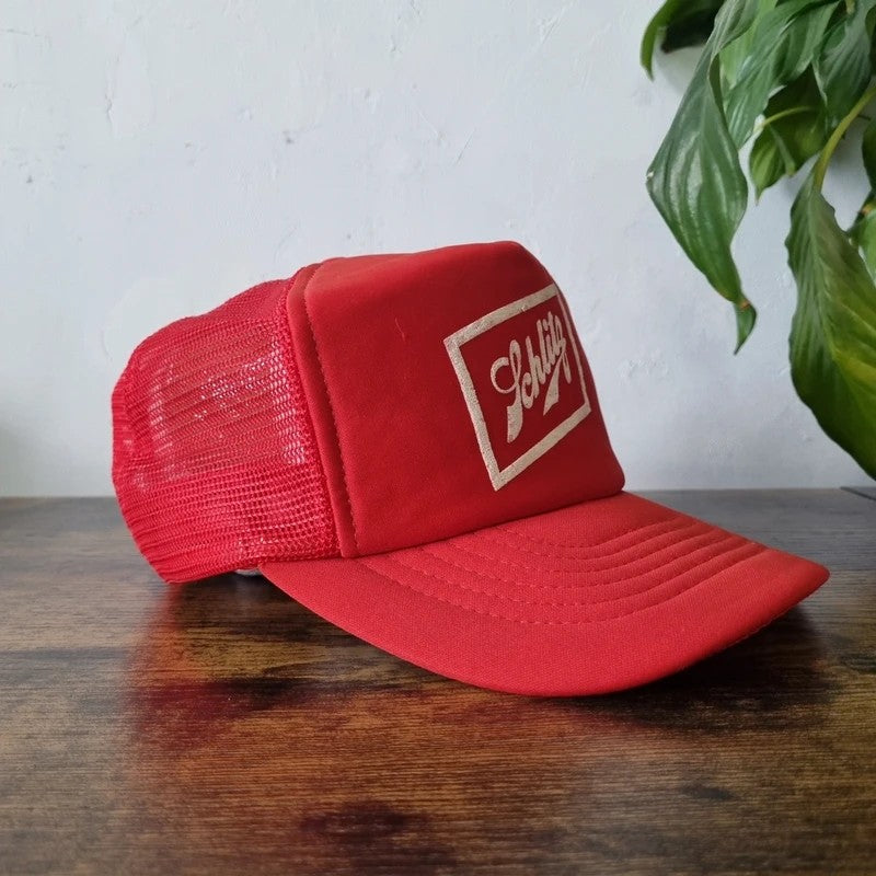 Vintage American Trucker Hat Snapback cap one size adjustable red schlitz