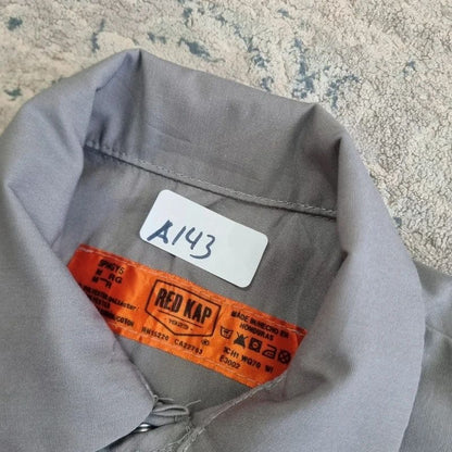 Vintage American Boxy Fit Cropped Shirt long Sleeve Medium plain grey Button Up Skater Y2K Surf