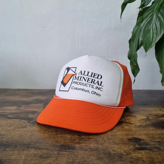 Vintage American Trucker Cap snapback Hat orange white one size adjustable allied mineral