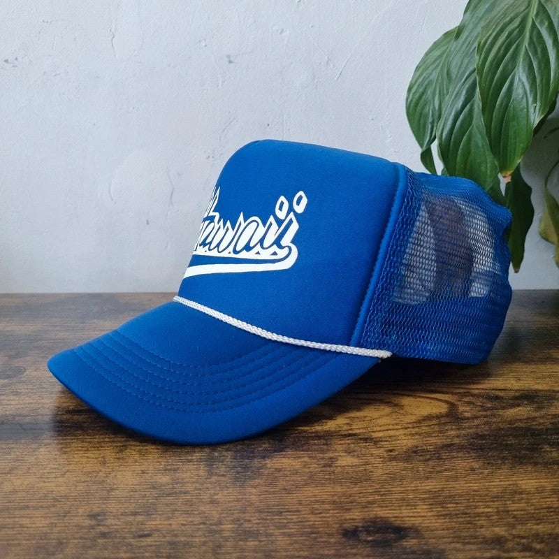 Vintage American Trucker Hat Snapback cap one size adjustable blue Hawaii