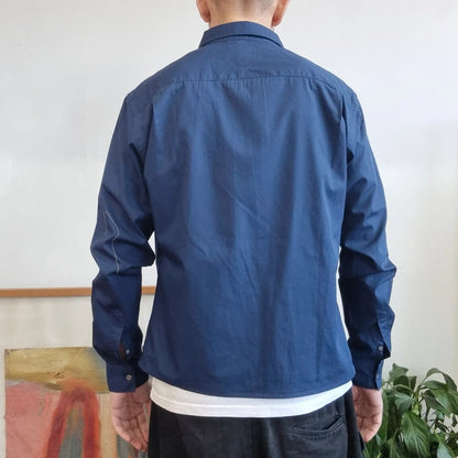 Aquascutum Boxy Fit Cropped Shirt long Sleeve medium plain blue Button Up Skater Y2K Surf