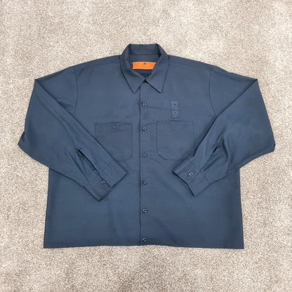 Vintage Red Kap Boxy Fit Cropped Shirt Long Sleeve XL plain navy Button Up Skater Y2K Surf