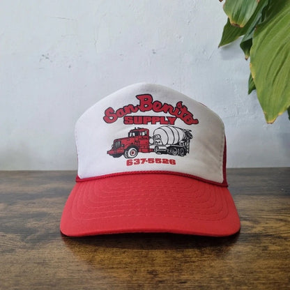 Vintage American Trucker Hat Snapback cap one size red white san bonito concrete mixer