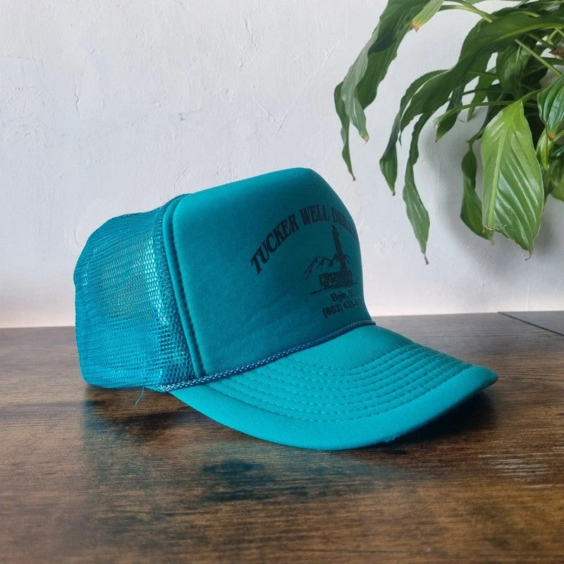Vintage American Trucker Hat Snapback cap one size adjustable green well drilling