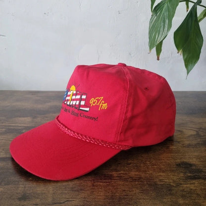 Vintage American Trucker Hat Snapback cap one size adjustable red WKML radio 95.7 FM