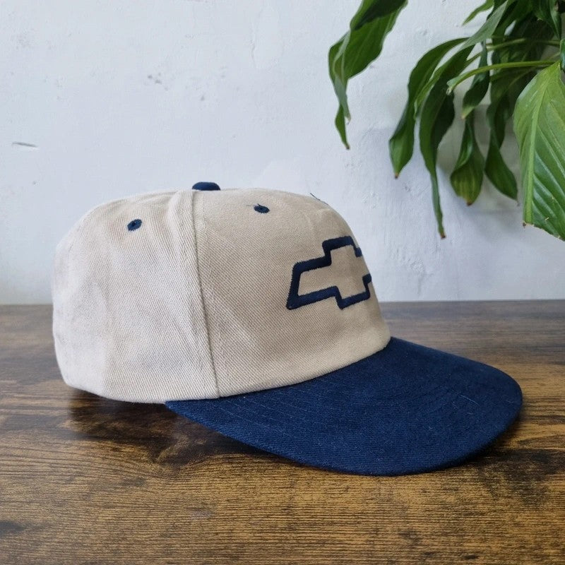 Vintage American Baseball Hat Snapback cap one size adjustable beige navy Chevrolet