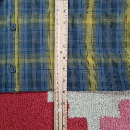 Vintage Columbia Boxy Fit Cropped Shirt Long Sleeve Large Check Blue Button Up Skater Y2K Surf