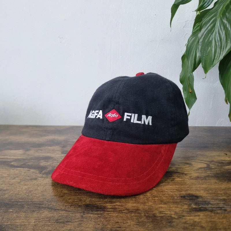 Vintage Agfa Film Basbeall cap strapback hat one size black red adjustable photography