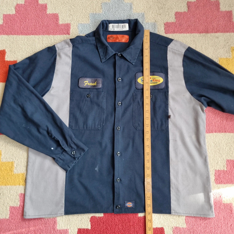 Vintage Dickies Boxy Fit Cropped Shirt long Sleeve XL plain Navy Button Up Skater Y2K Surf