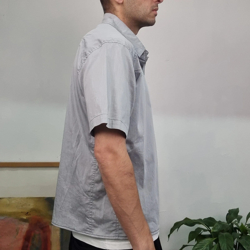 Vintage Arc'teryx Boxy Fit Cropped Shirt Short Sleeve Medium plain grey silver Button Up Skater