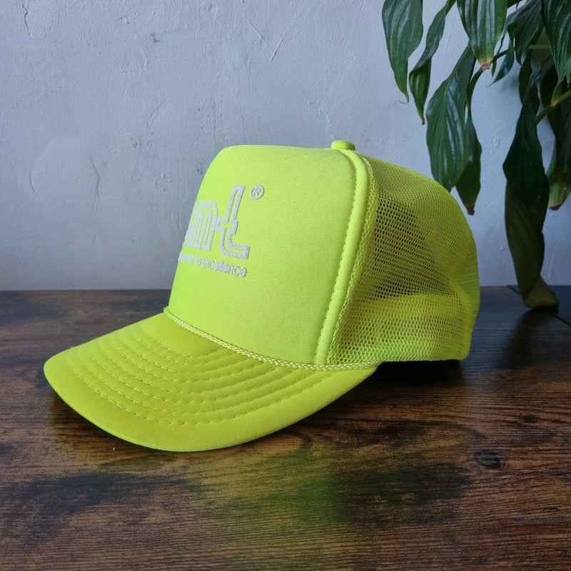 Vintage American Trucker Hat Snapback cap one size neon yellow tsmt Commitment to Excellence