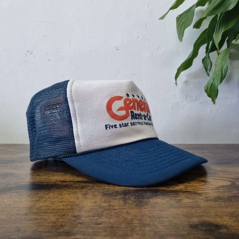 Vintage American Trucker Hat Snapback cap one size adjustable blue white general rent a car