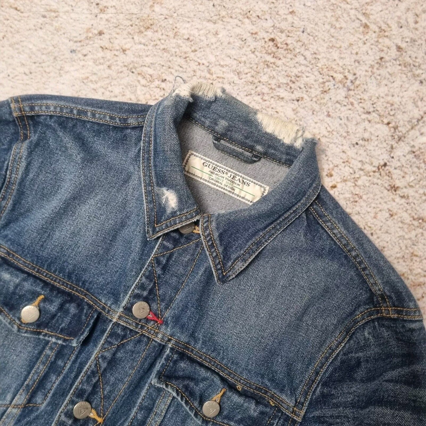 GUESS ORIGINALS 90s Denim Jacket (MCM Embroidered Patch) Small Blue