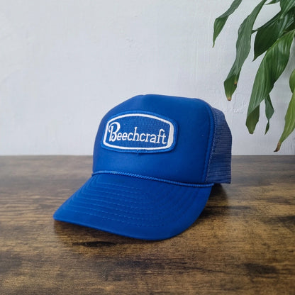 Vintage American Otto Trucker Hat snapback cap Beechcraft one size adjustable 90s royal blue