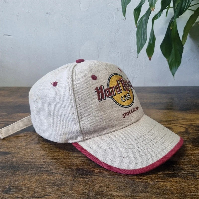 Hard Rock cafe stockholm Baseball Hat Snapback cap one size adjustable beige red