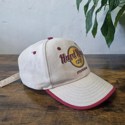 Hard Rock cafe stockholm Baseball Hat Snapback cap one size adjustable beige red