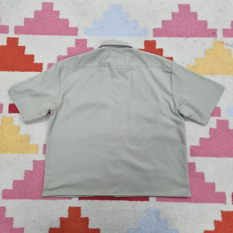 Vintage Dickies Boxy Fit Cropped Shirt Short Sleeve large plain Beige Button Up Skater Y2K Surf