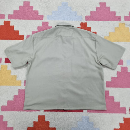 Vintage Dickies Boxy Fit Cropped Shirt Short Sleeve large plain Beige Button Up Skater Y2K Surf