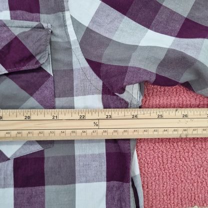 Dickies Boxy Fit Cropped Shirt Short Sleeve large check purple white Button Up Skater Y2K Surf