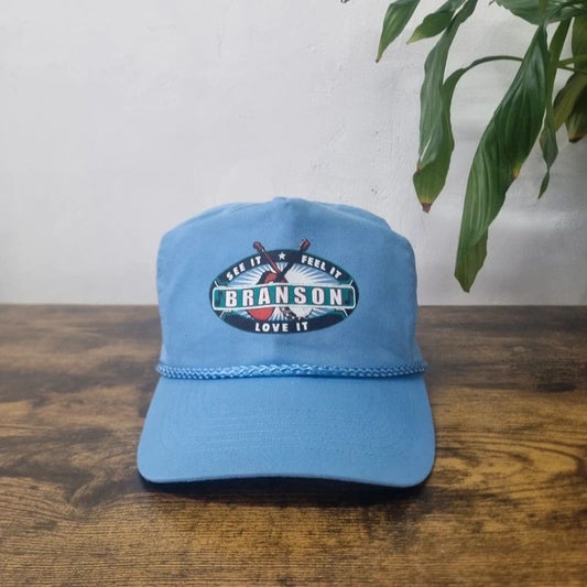 Vintage American Trucker Hat Snapback cap one size adjustable blue Branson guitar