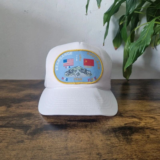 Vintage American Trucker Hat Snapback cap one size white 1988 Kearsarge National Test Site