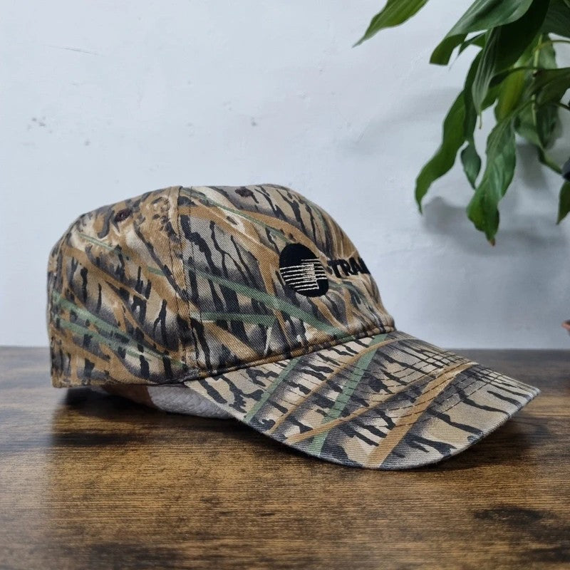 Vintage American Baseball Hat Snapback cap one size adjustable beige black realtree camo trane