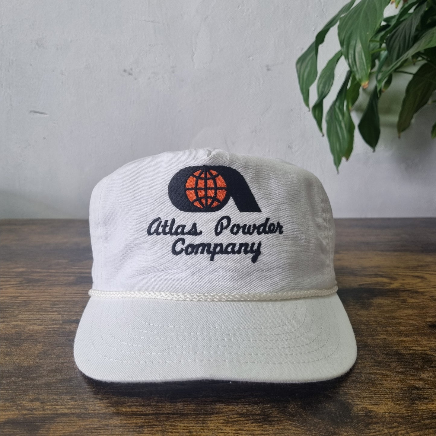Vintage American Trucker Hat Snapback cap one size adjustable white Atlas Powder
