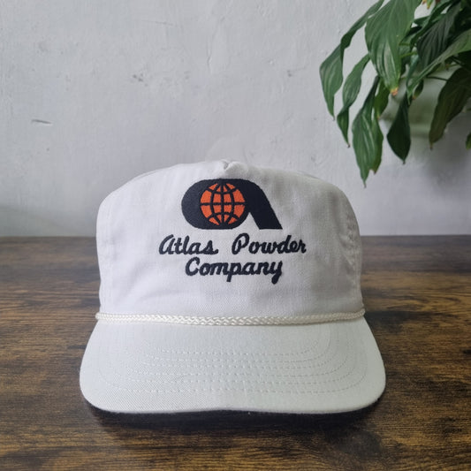 Vintage American Trucker Hat Snapback cap one size adjustable white Atlas Powder
