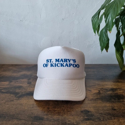 Vintage American Trucker Hat Snapback cap one size adjustable St. Mary's of Kickapoo white