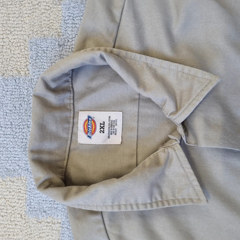 Vintage Dickies Boxy Fit Cropped Shirt Long Sleeve XXL plain Beige Button Up Skater Y2K Surf