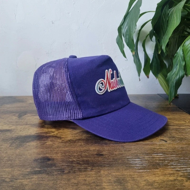 Vintage American Trucker Hat Snapback cap one size adjustable nashville purple