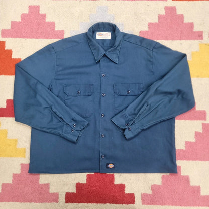Vintage Dickies Boxy Fit Cropped Shirt Short Sleeve XL plain navy  Button Up Skater Y2K Surf