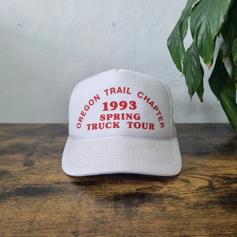 Vintage American Trucker Hat Snapback cap one size adjustable white truck tour 93