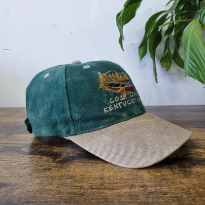 Vintage American Baseball Hat Snapback cap one size green beige cozy cove kentucky lake