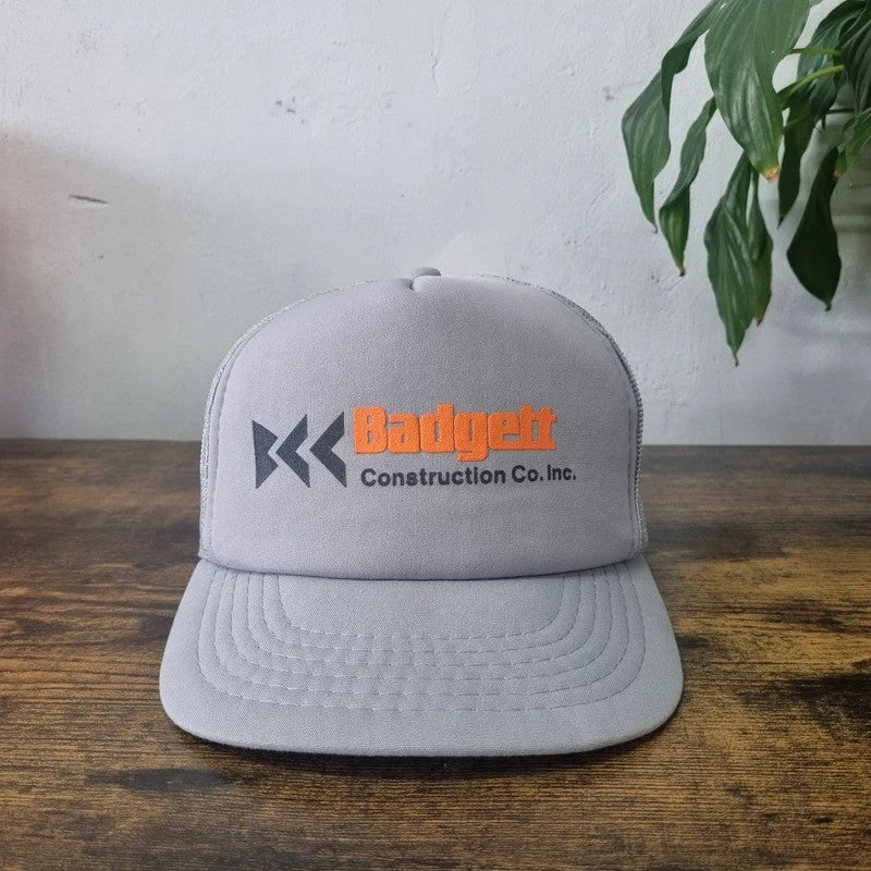 Vintage American Trucker Hat Snapback cap one size grey Badgett constructions