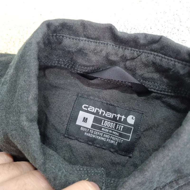 Carhartt Boxy Fit Cropped Shirt Short Sleeve Medium plain Black Button Up Skater Y2K Surf