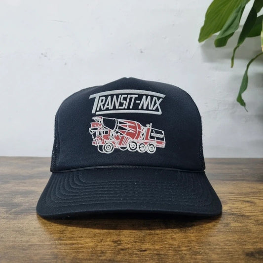 Vintage American Trucker Hat Snapback cap one size adjustable black transit mix concrete mixer