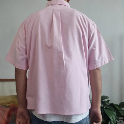 Ralph lauren Boxy Fit Cropped Shirt short Sleeve XL plain pink Button Up Skater Y2K Surf