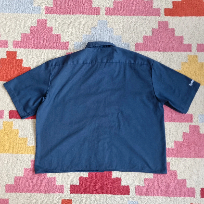 Vintage Dickies Boxy Fit Cropped Shirt Short Sleeve XL plain navy Button Up Skater Y2K Surf