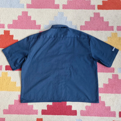Vintage Dickies Boxy Fit Cropped Shirt Short Sleeve XL plain navy Button Up Skater Y2K Surf
