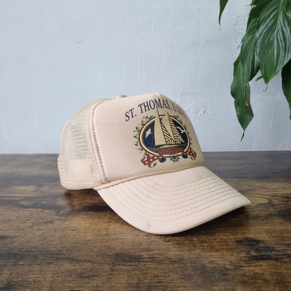 Vintage St. Thomas U.S. Virgin Islands trucker snapback hat cap cream one size adjustable