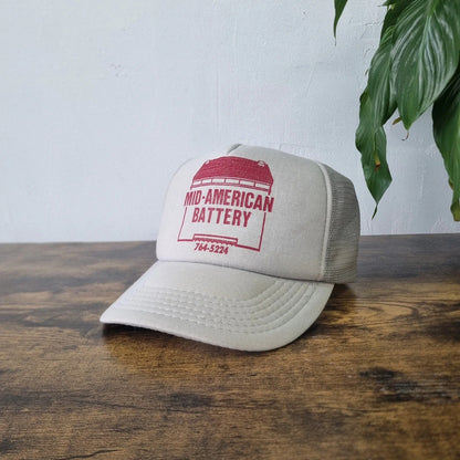 Vintage Mid American Battery Trucker Cap snapback hat grey one size adjustable mens